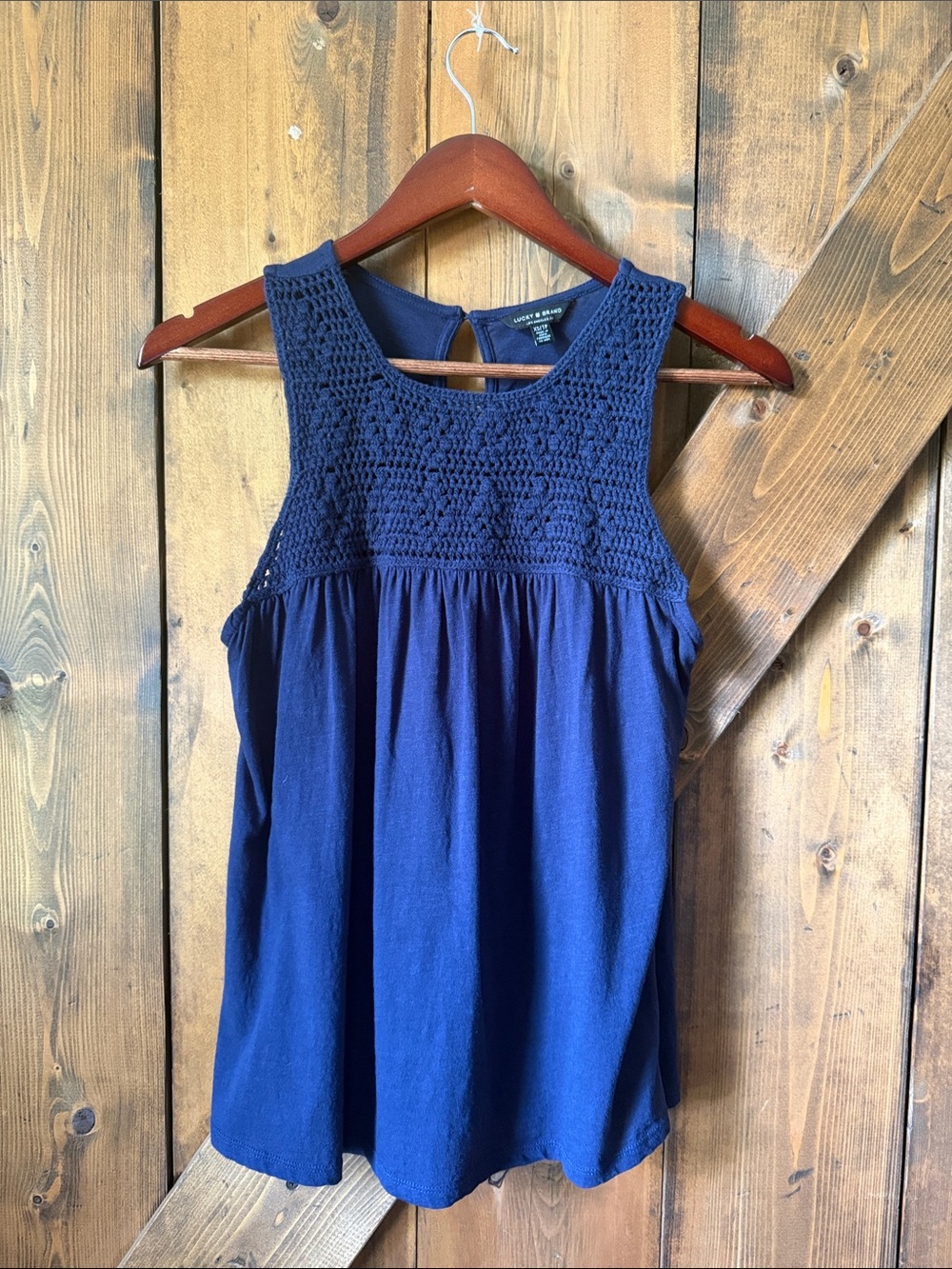Lucky Brand Navy Crochet Yoke Tank